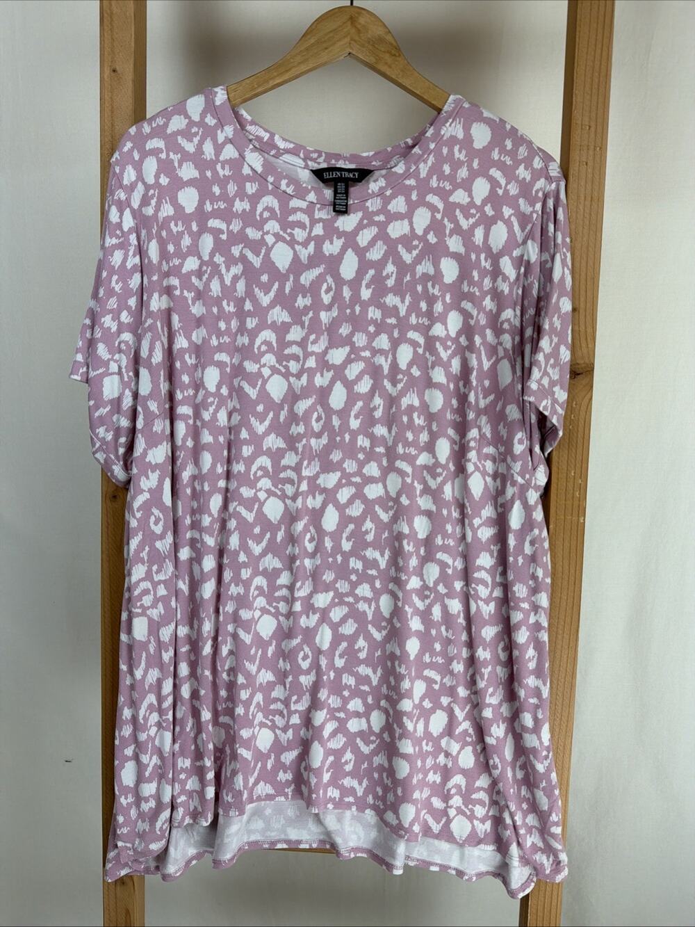 Ellen Tracy Pink Leopard Pattern Short Sleeve Round Neck Tunic Top #1032 Size 2X